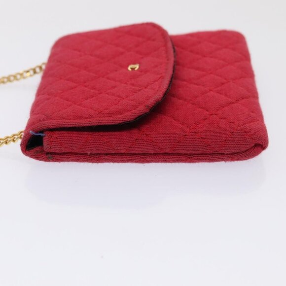 CHANEL Chain Quilted Shoulder Pouch Cotton Gold Red CC Auth - Picture 5 of 16